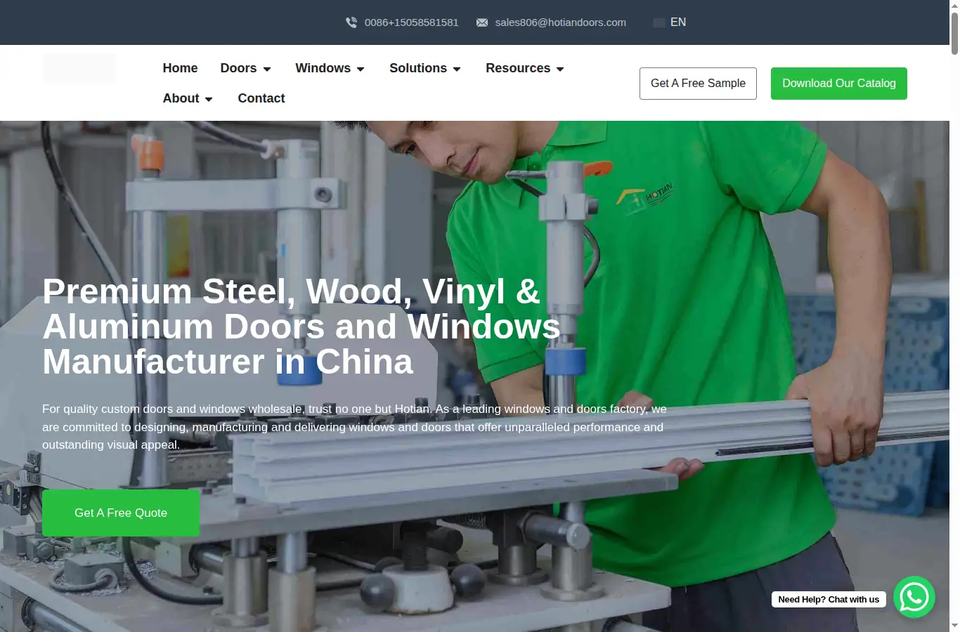 hotianwindows.com homepage screenshot