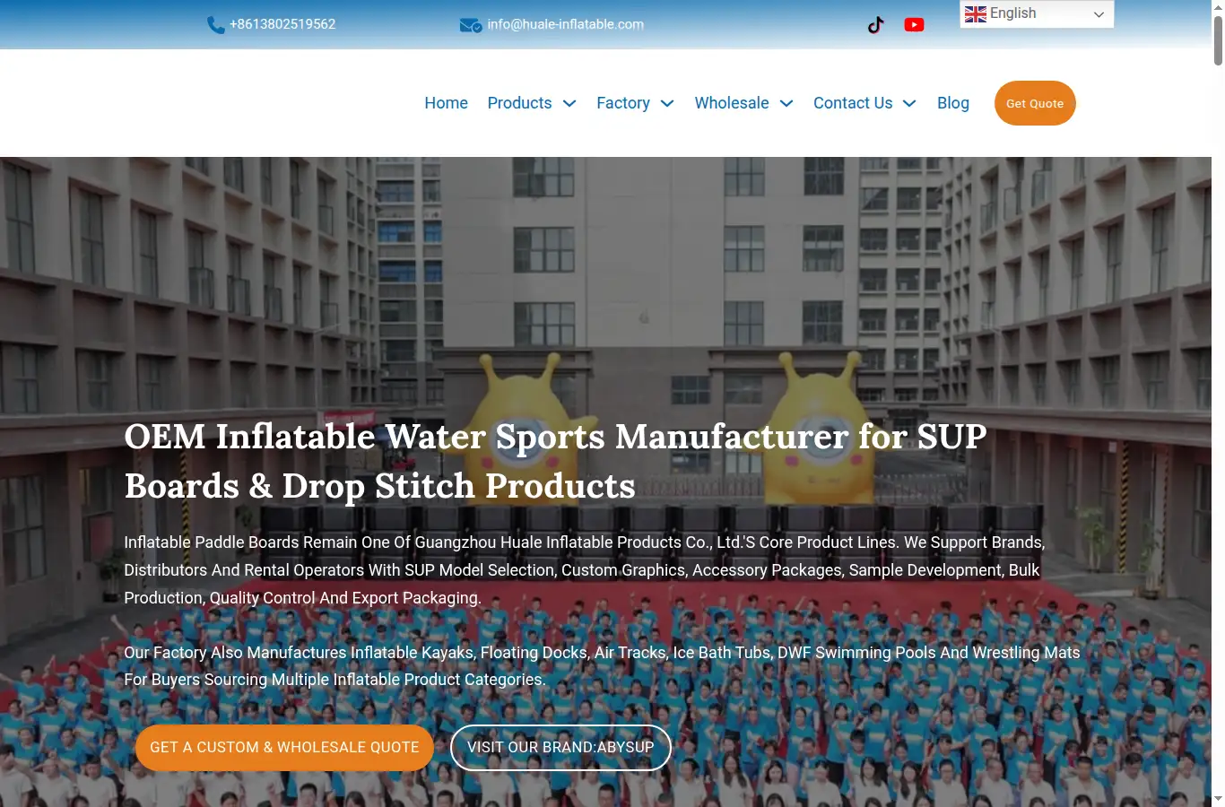 huale-inflatable.com homepage screenshot