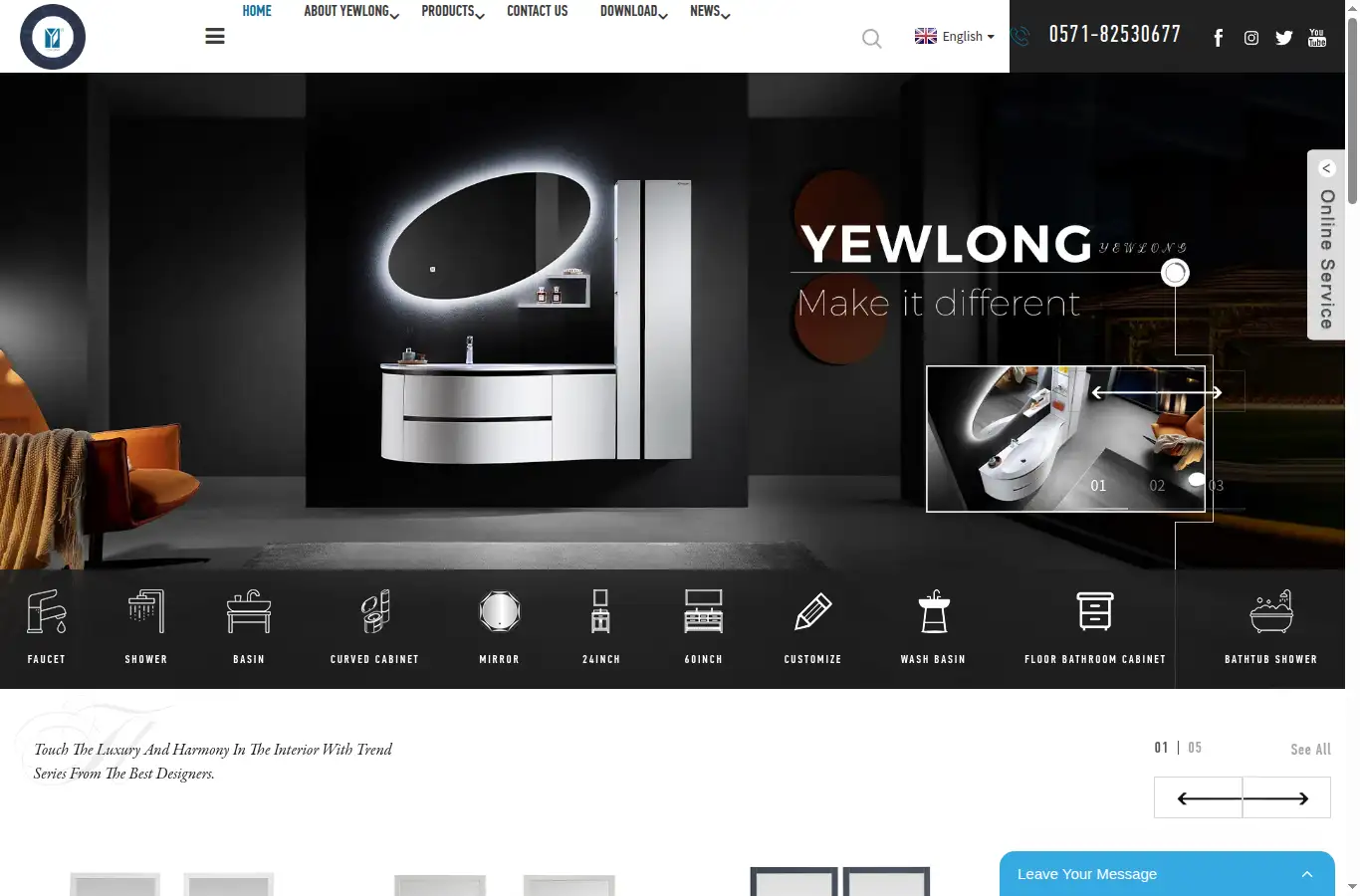 yewlong-bathroom.com homepage screenshot