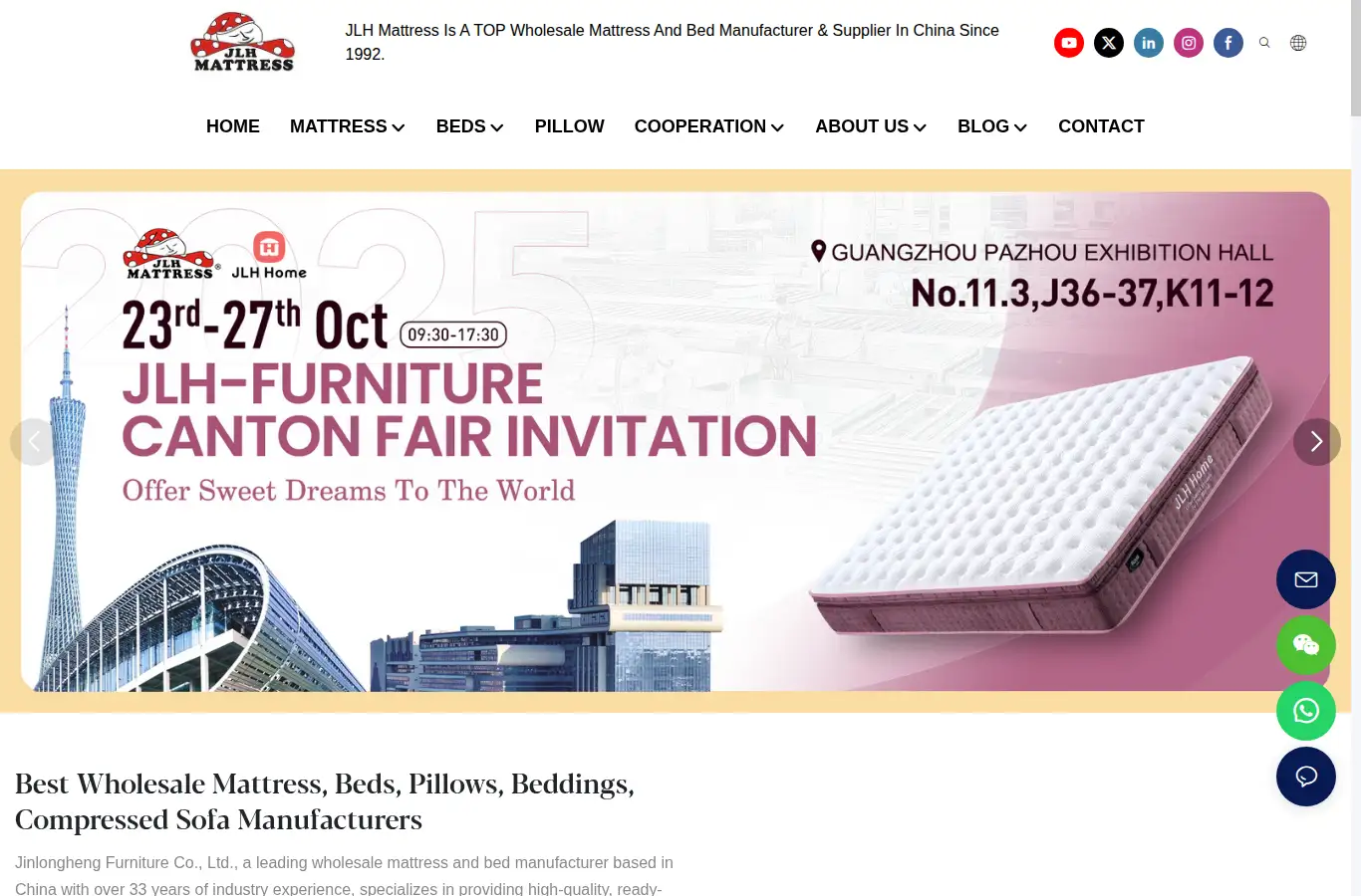 jlhmattress.com homepage screenshot