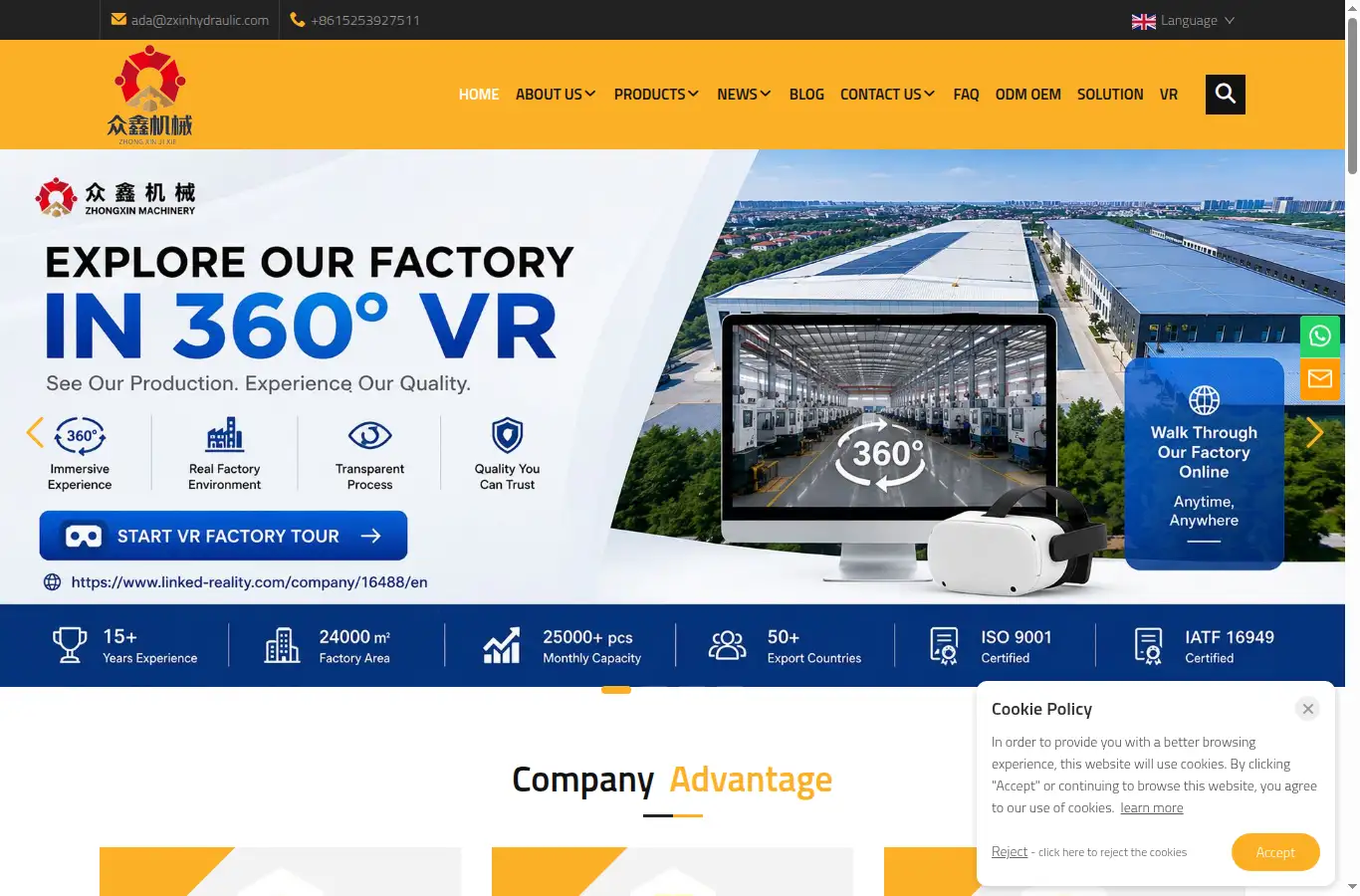 zxhydraulicmaker.com homepage screenshot