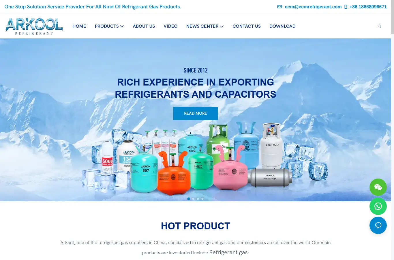 ecmrefrigerant.com homepage screenshot