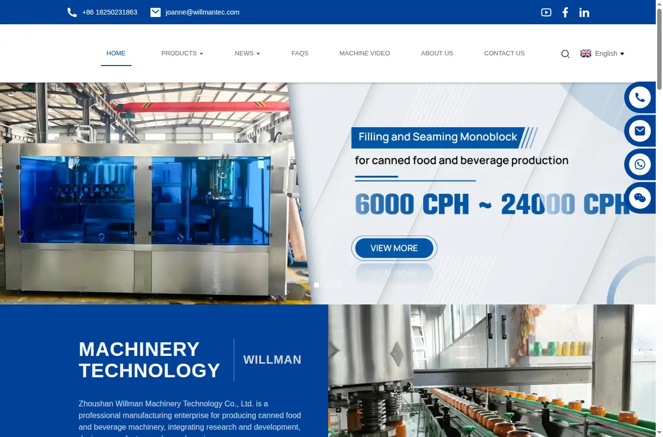 willmanmachinery.com homepage screenshot