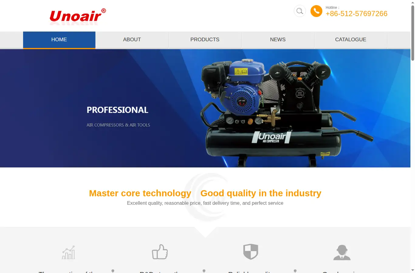 unoaircompressor.com homepage screenshot