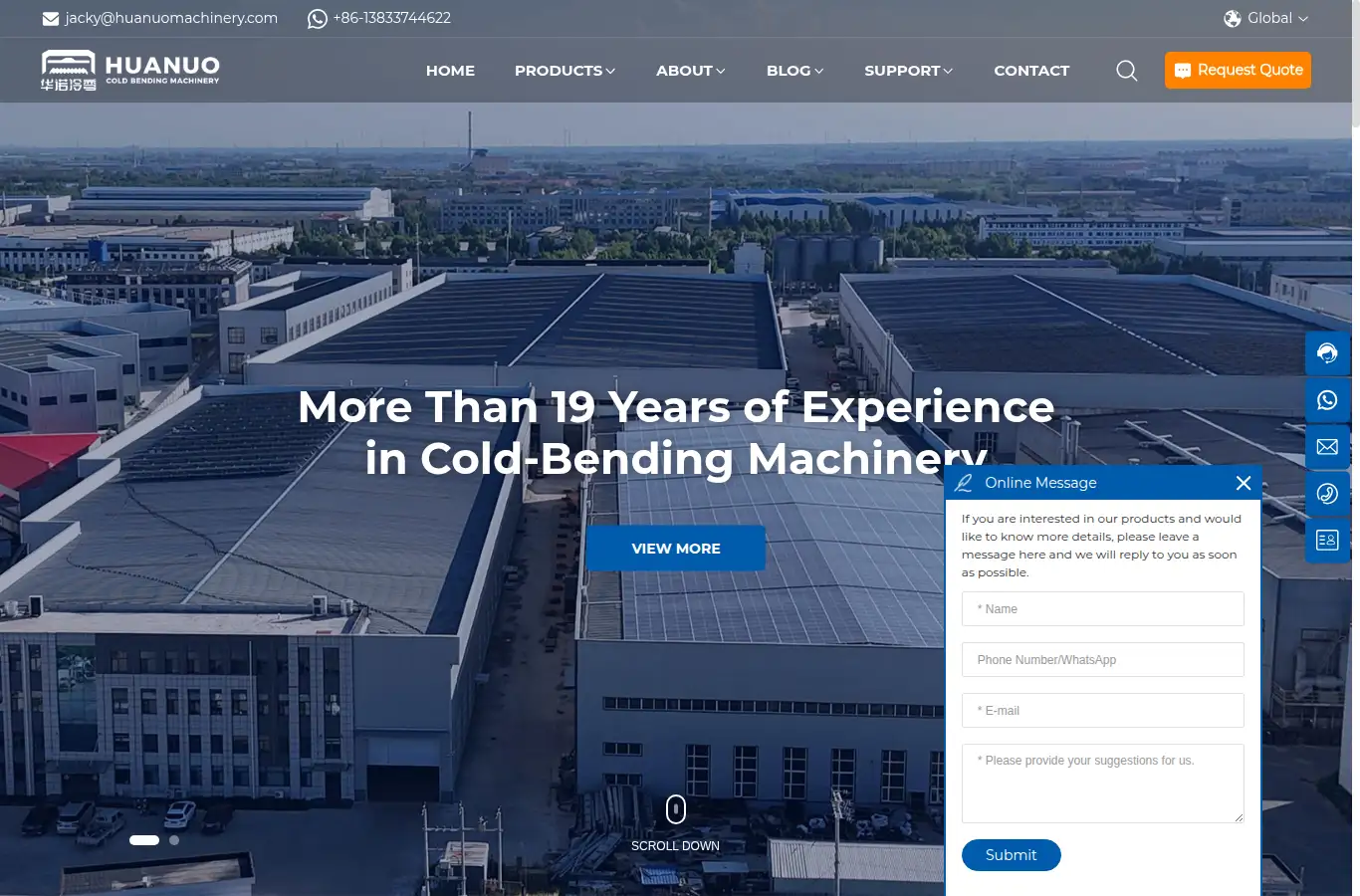 huanuorollformingmachine.com homepage screenshot
