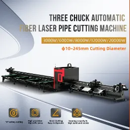 Economical 6024 Three Chuck Automatic Fiber Laser Tube Cutting Machine 2000W 3000W Optional Metal Pipe Laser Cutter
