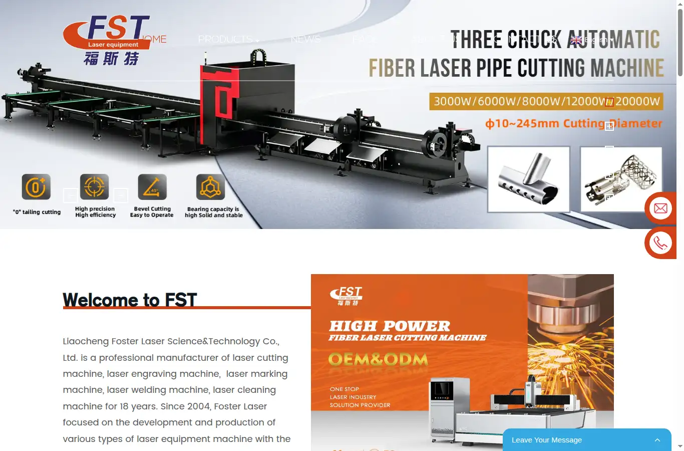 fosterlaser.com homepage screenshot