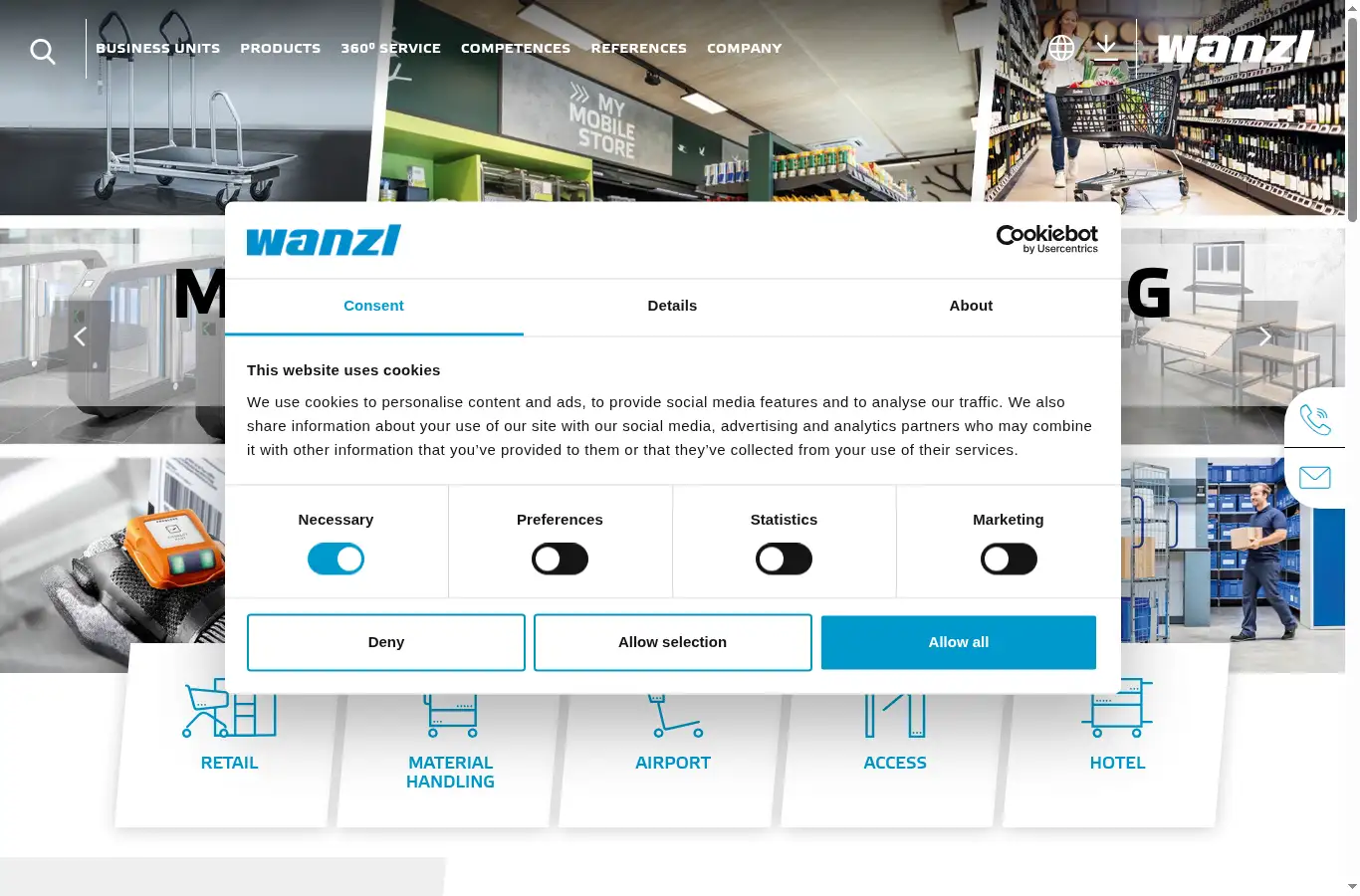 wanzl.com homepage screenshot