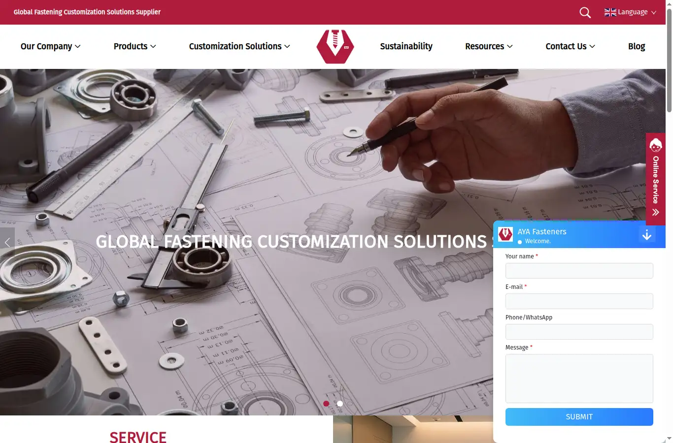 ayafasteners.com homepage screenshot