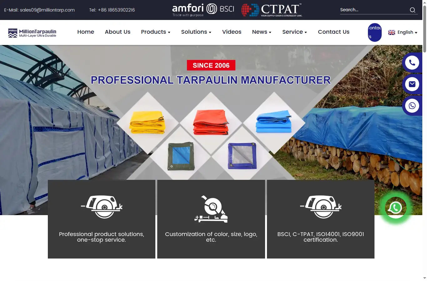 milliontarpaulin.com homepage screenshot