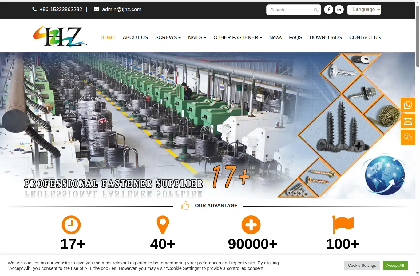 hzfastener.com homepage screenshot