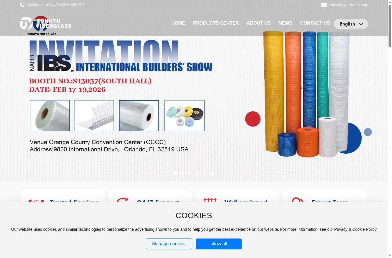 tymaterial.com homepage screenshot