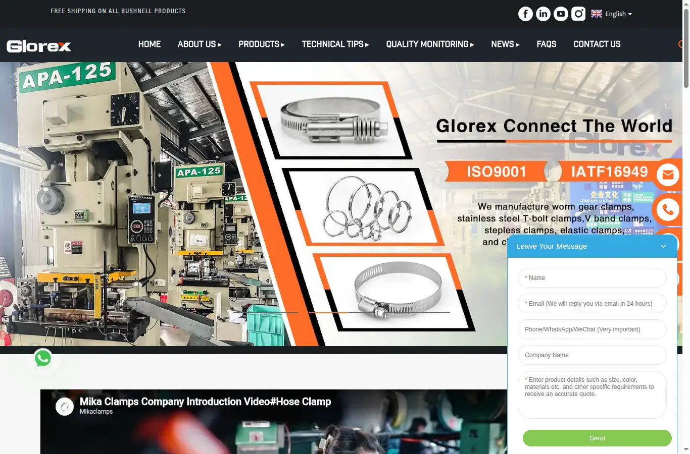 glorexclamp.com homepage screenshot