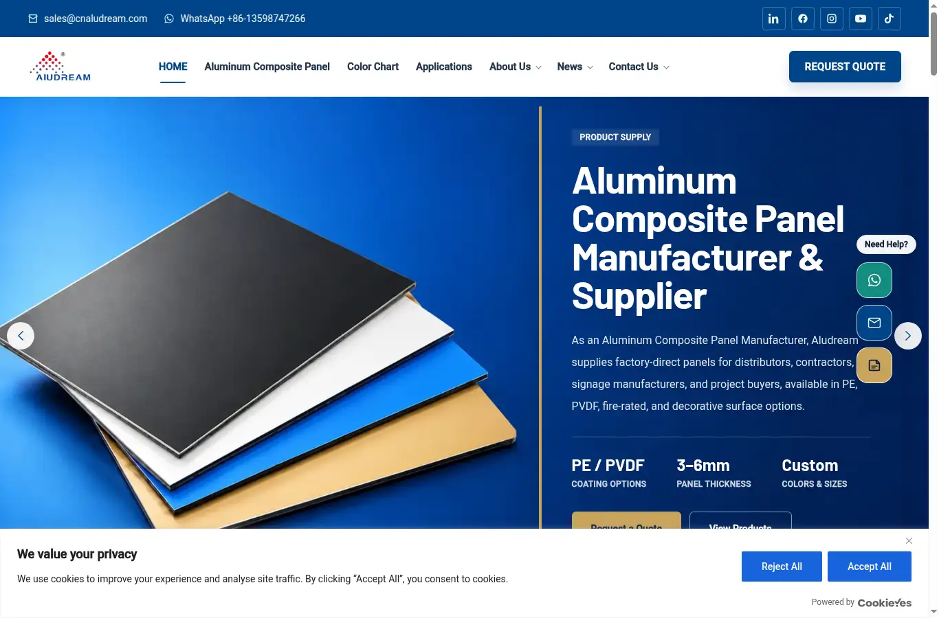 aludreambond.com homepage screenshot
