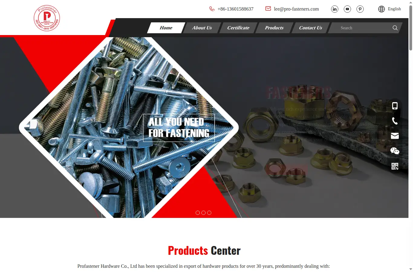 pro-fasteners.com homepage screenshot