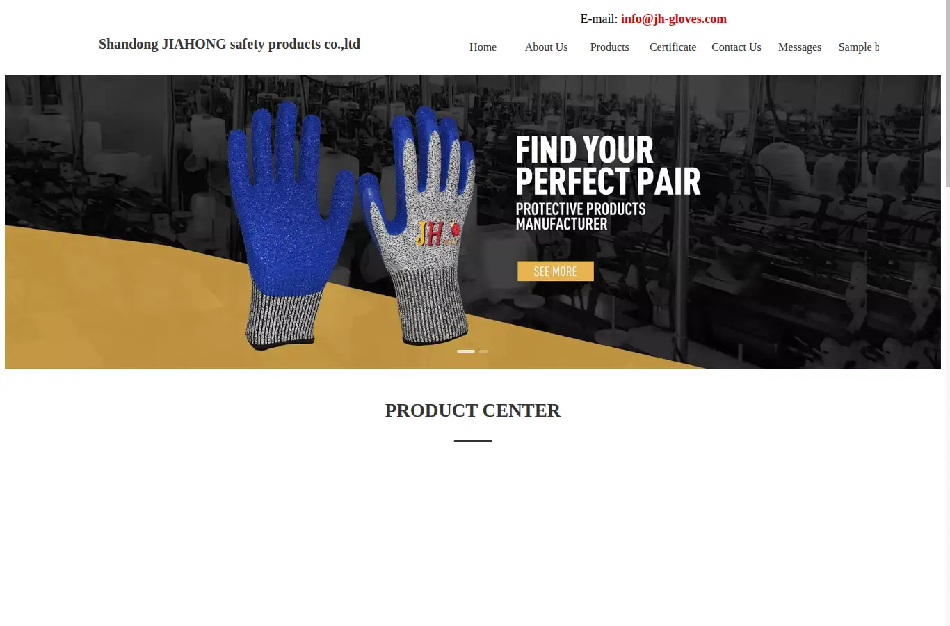 jh-gloves.com homepage screenshot