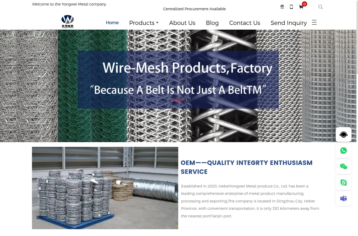 ywwiremesh.com homepage screenshot