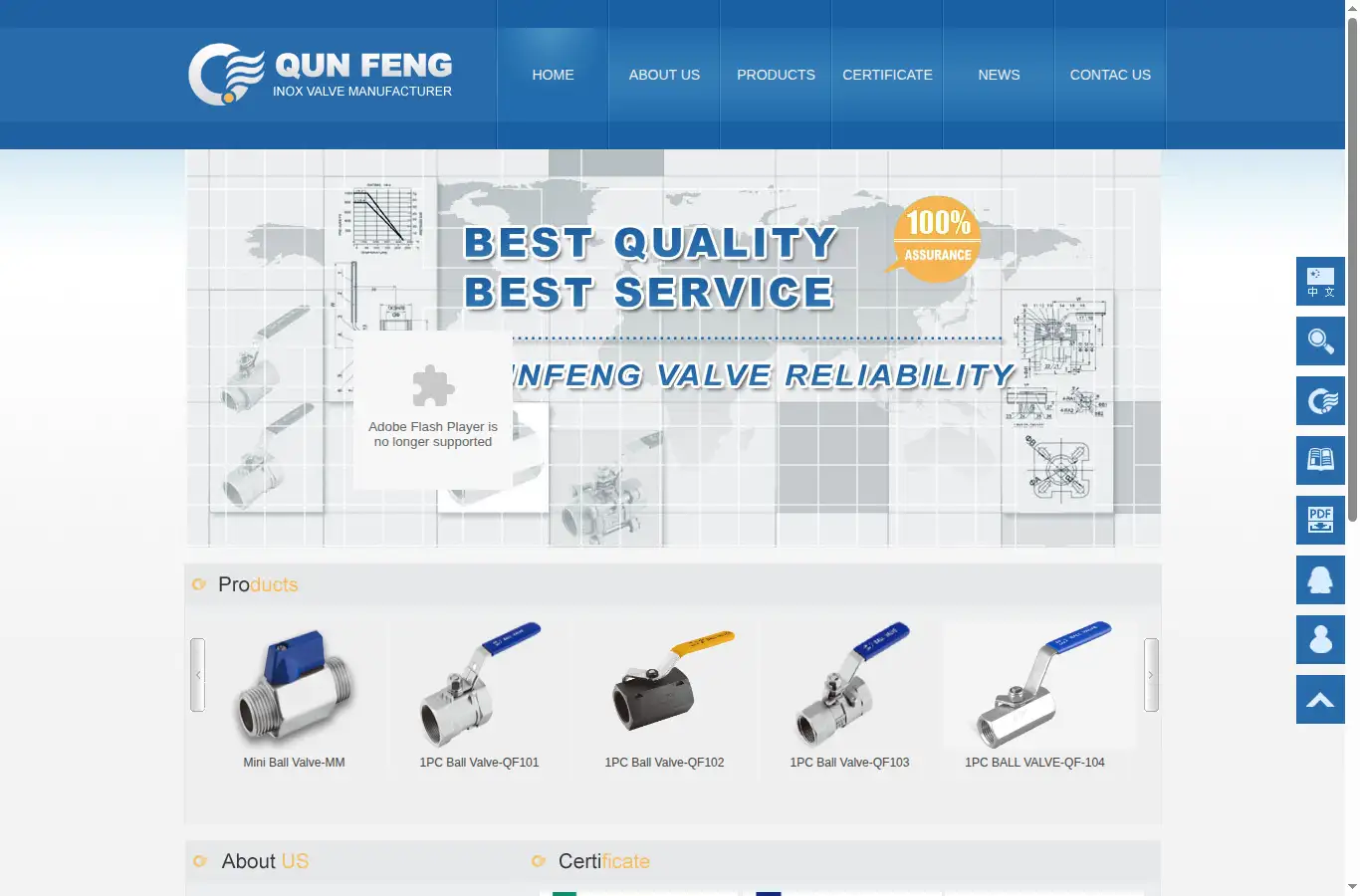 chinaqfvalve.com homepage screenshot
