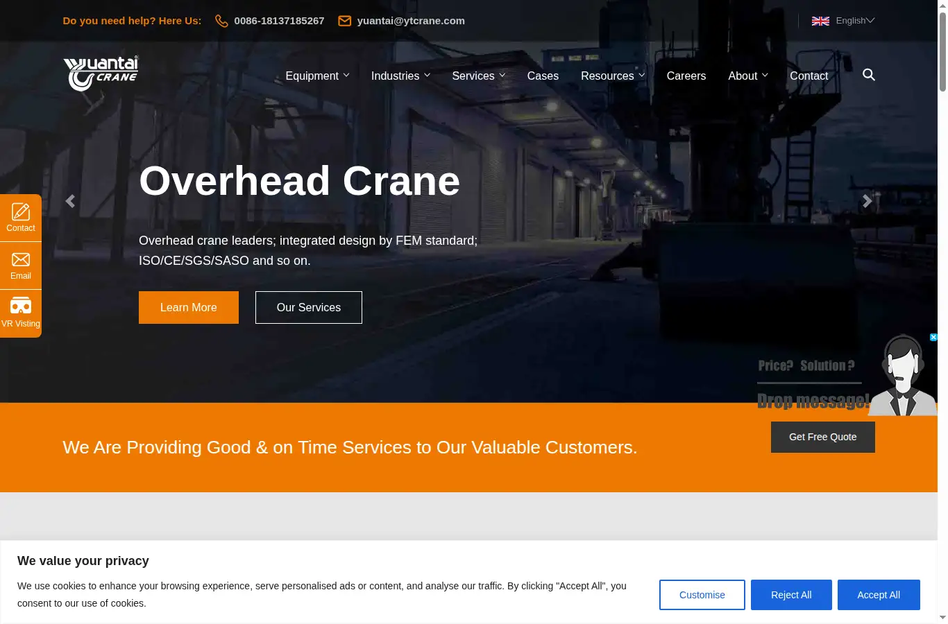 ytcrane.com homepage screenshot