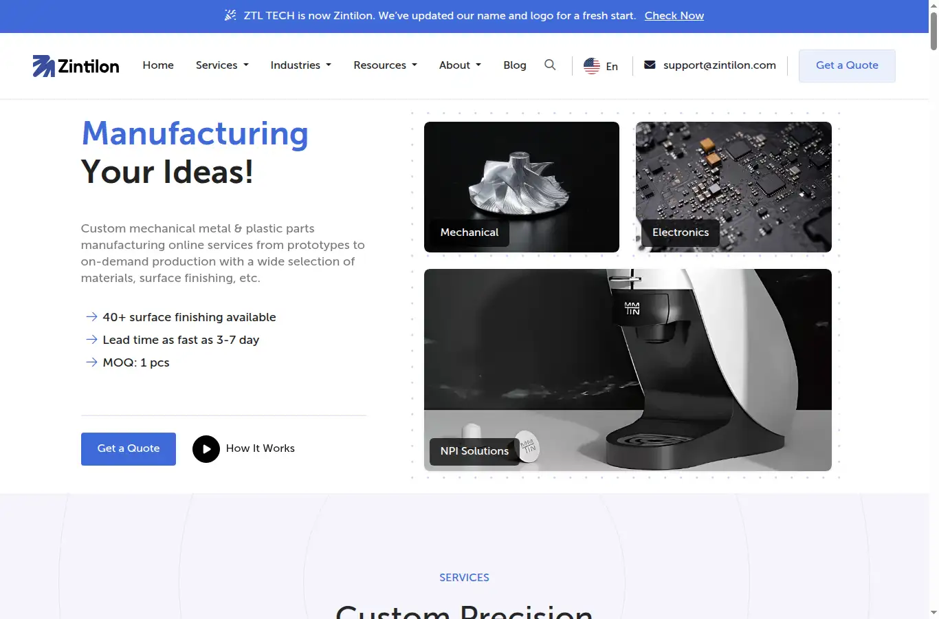 zintilon.com homepage screenshot