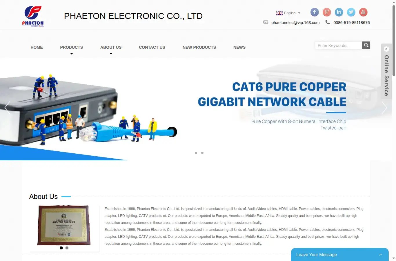 phaetonelec.com homepage screenshot
