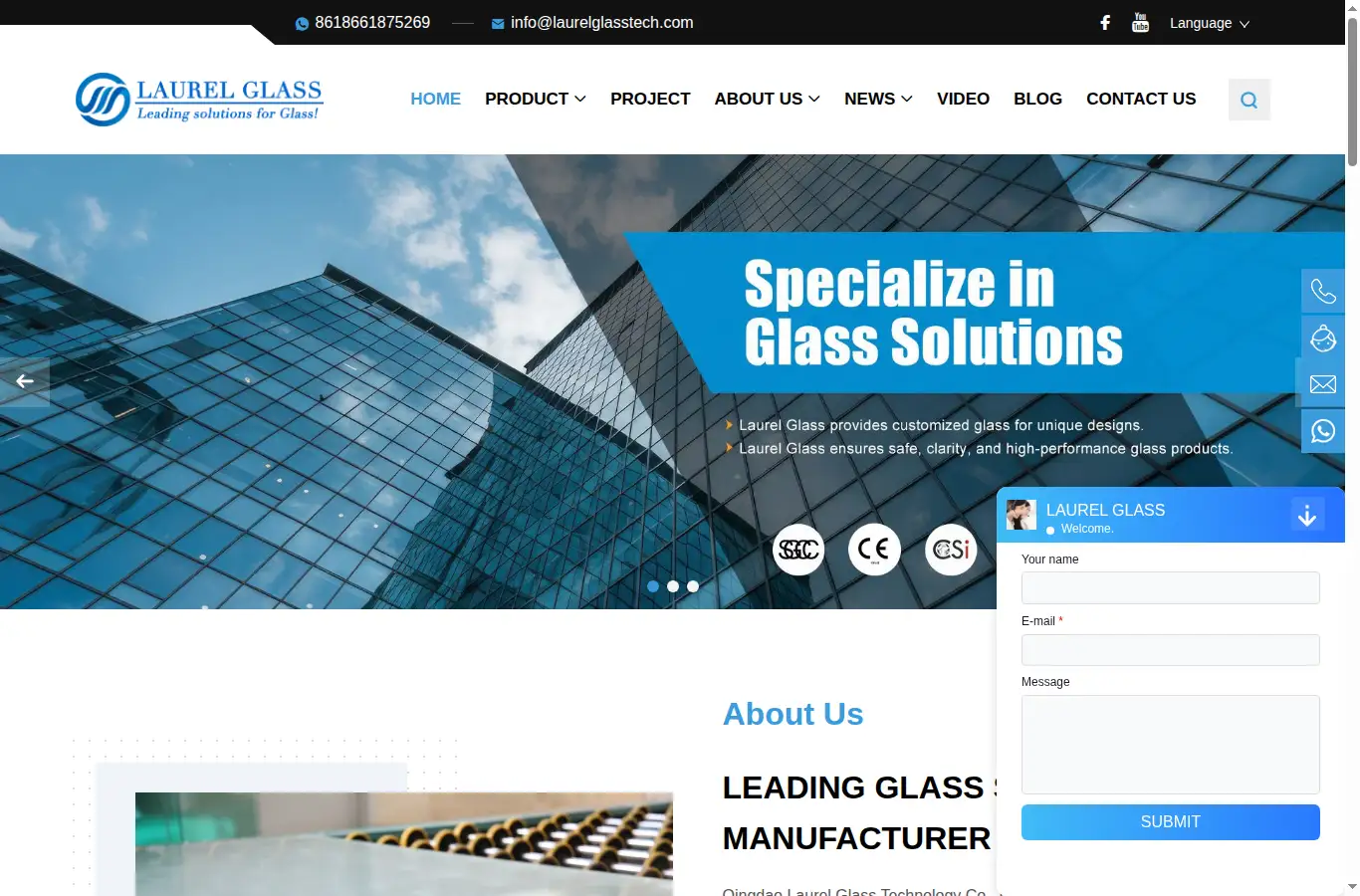 laurelglasstech.com homepage screenshot